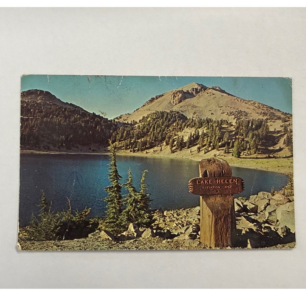 Vintage Lassen Peak Lake Helen Postcard Lassen Volcanic National Park CA S-1029